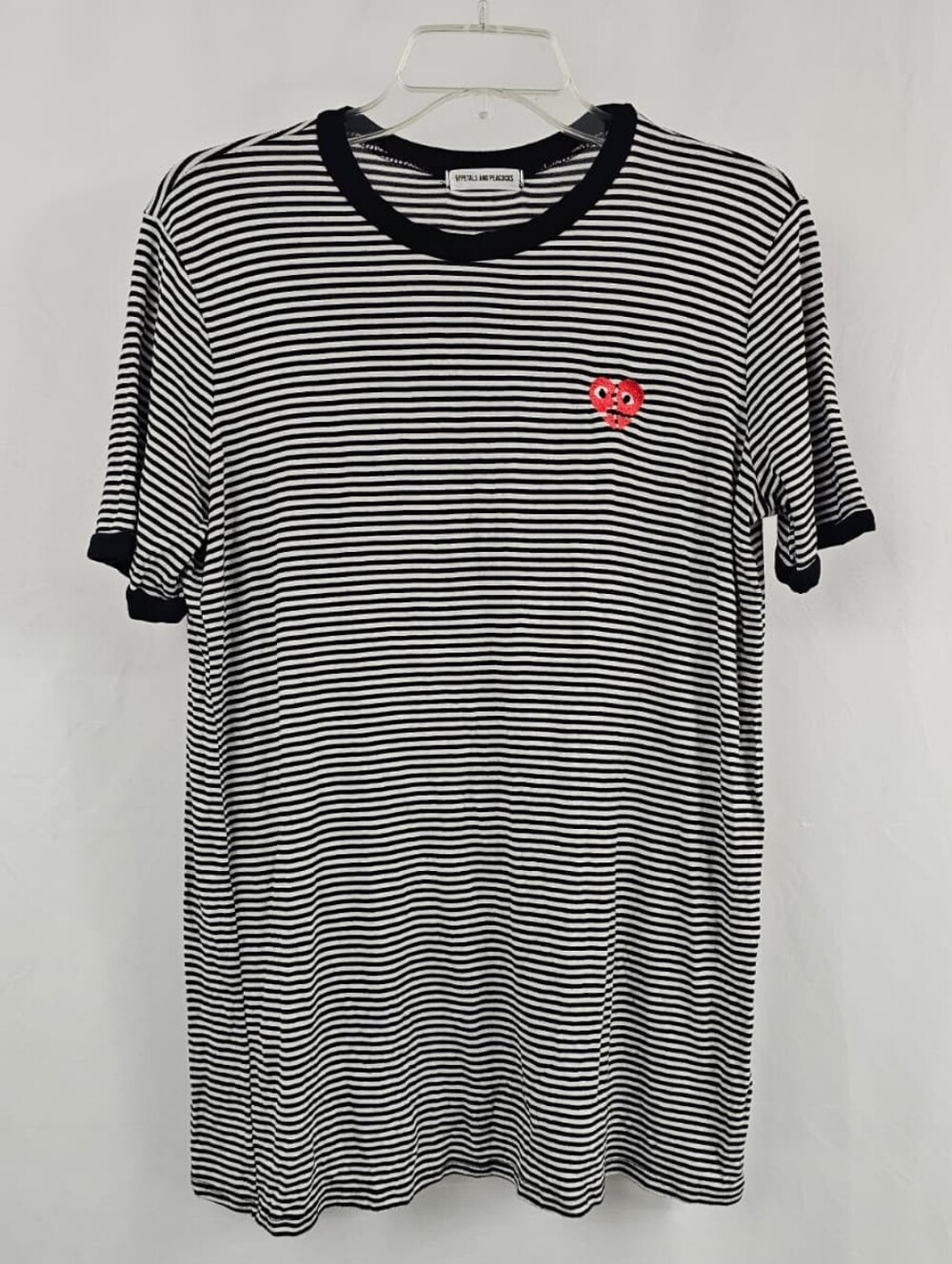 Petals and Peacocks 'HEART BRKR' Black White Heart Striped T-shirt, OS